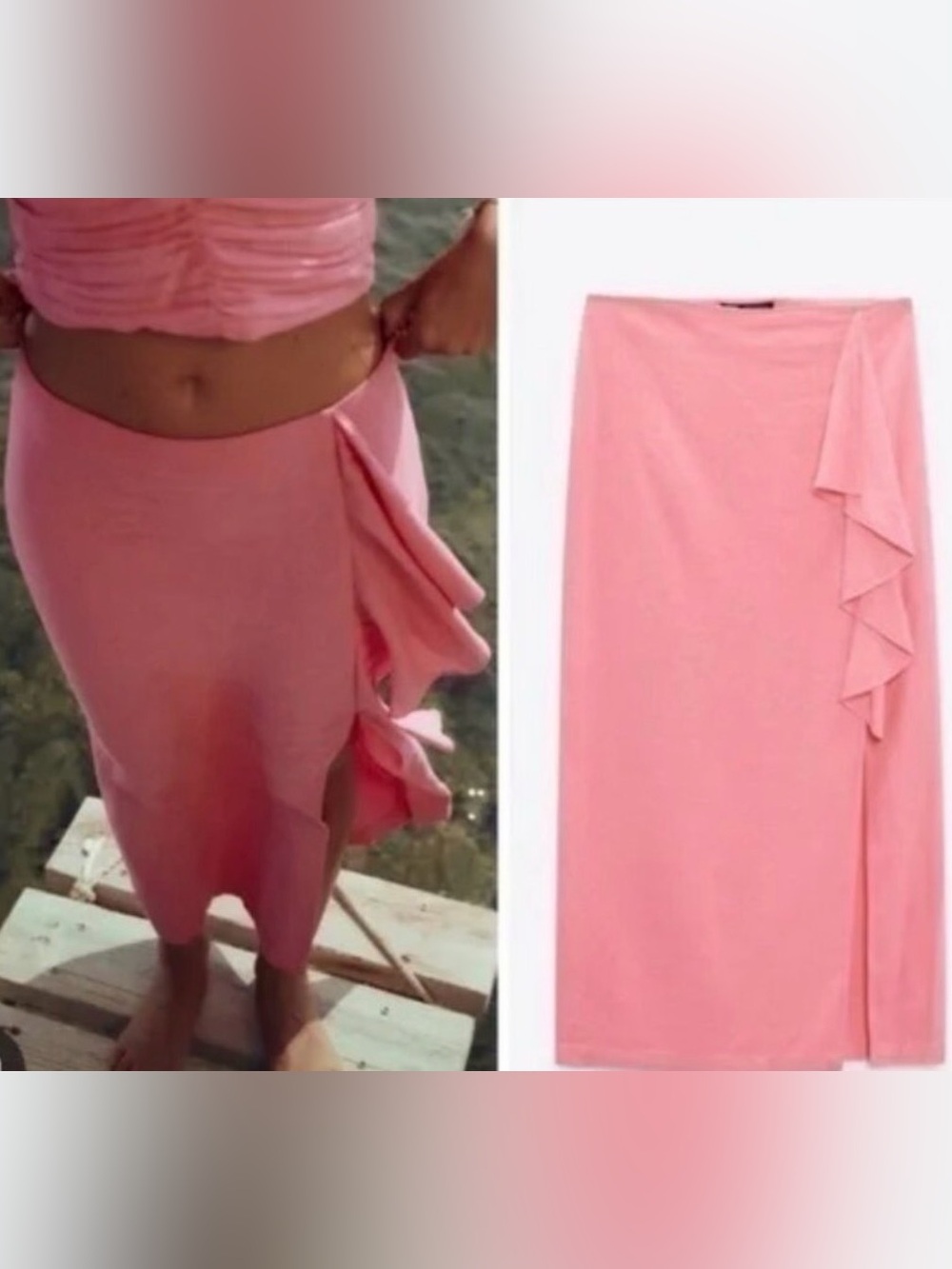 NWT Zara Pink Linen Midi Skirt